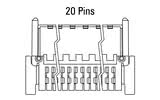 Dimensjoner Zero8-plugg, vinklet, 20-polet